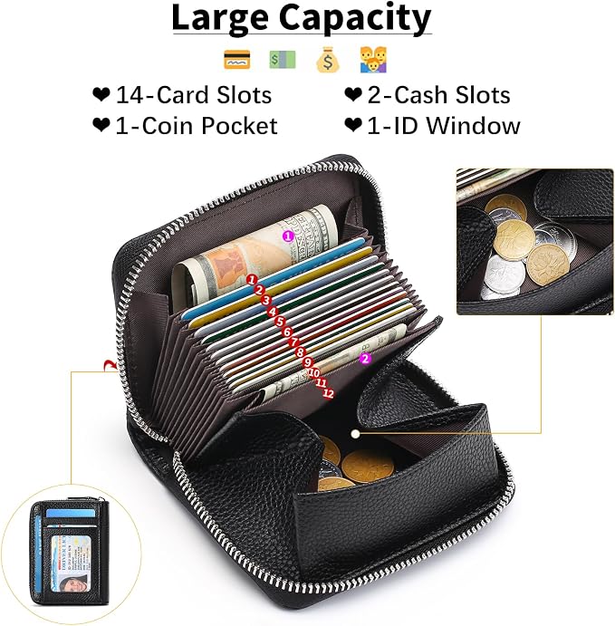 RFID Credit Card Holder,Small Genuine Zipper Leather Card Case Wallet for Women - Image 4