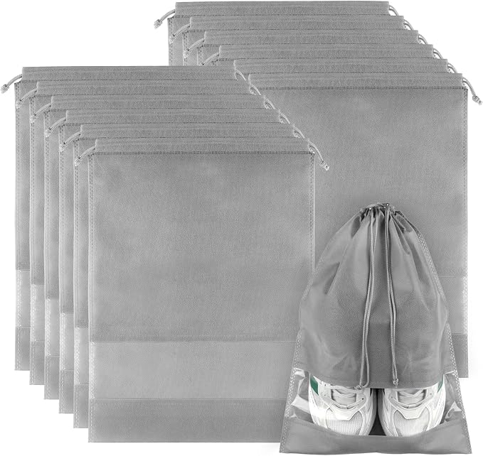 12 Pack Shoe Bags for Travel, Large Travel Shoe Bag for Packing with Window | Dustproof Drawstring Travel Shoe Storage Bags Travel Essentials for Men & Women, Grey by COIDEA