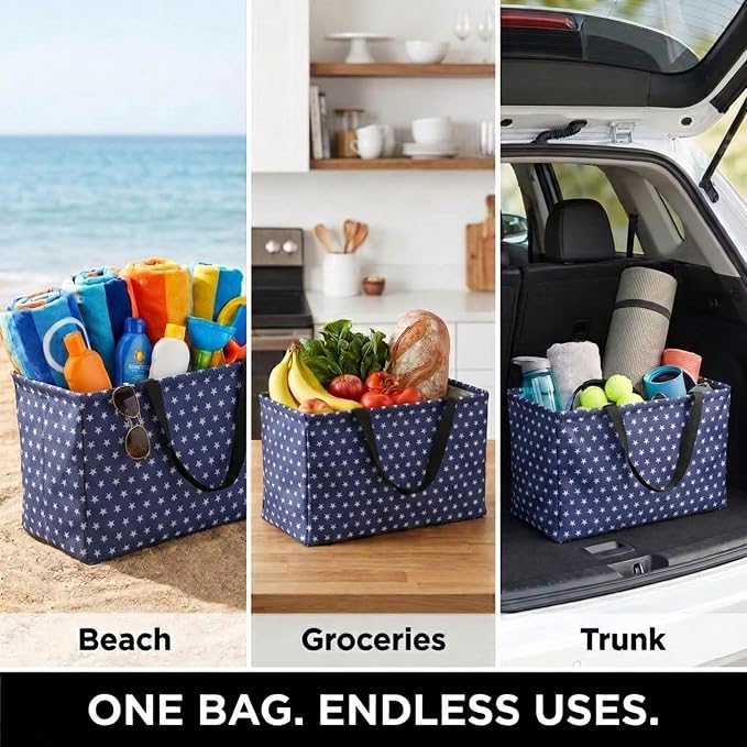 Household Essentials Blue with White Stars Krush Container All-Purpose Utility Tote - Image 5