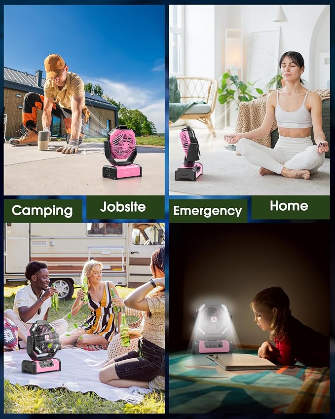Portable Camping Fan with LED Lantern, 20000mAh Personal Rechargeable Fan | LED Lantern & Remote, Oscillating,Timer, Remote Auto, Hook for Tents Travel Outdoor Camp Beach Home Gifts - Image 7