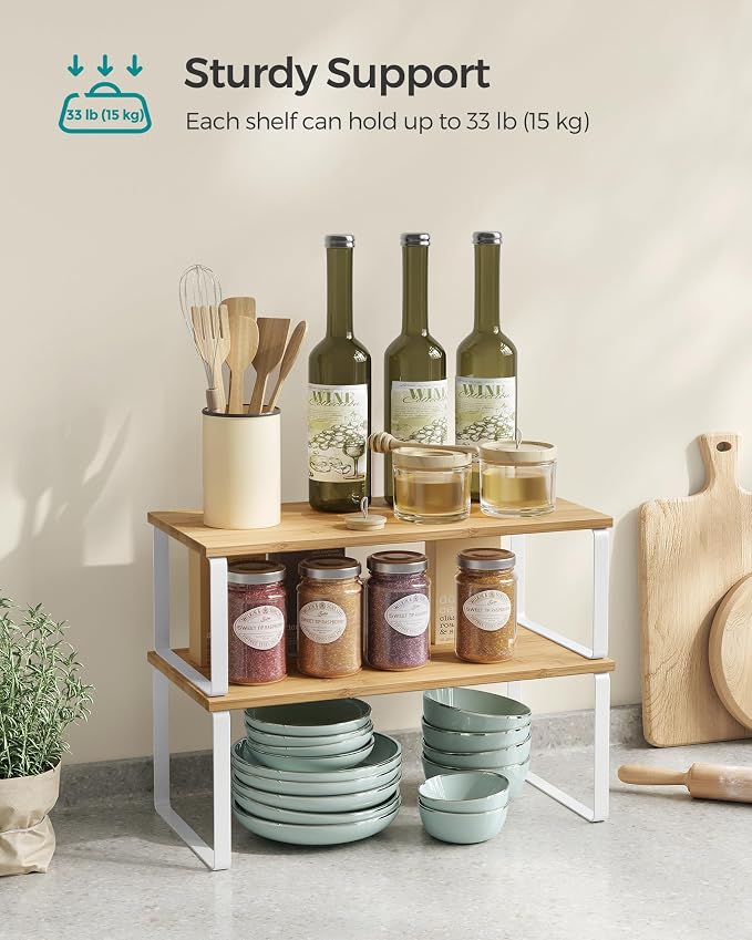 SONGMICS Cabinet Organizer Shelf, Set of 4 Spice Rack, Kitchen Storage | Nightstand with USB Ports and Outlets, for Living Room, Bedroom, Plug-in, 11.8 x 13.4 x 22.8 Inches, Chestnut Brown and Black - Image 5