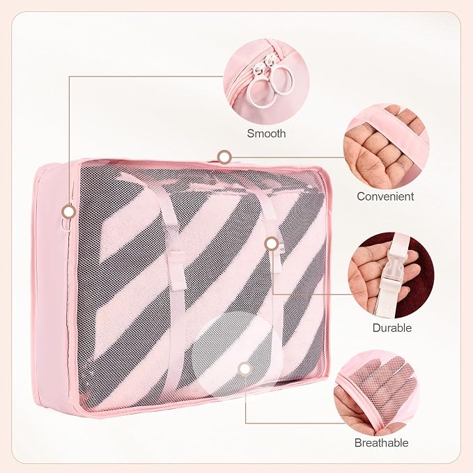 Packing Cubes for Travel, 8 Set Luggage Organizer Bags Travel Cubes for Packing Compression Luggage Cubes for Suitcase Carry on Travel Essentials with Laundry & Toiletry Bag（pink） - Image 5