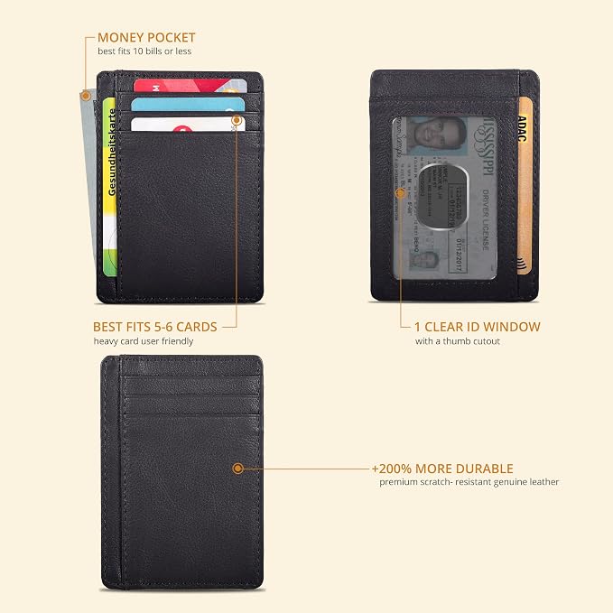 Leather Slim Minimalist RFID Blocking Front Pocket Wallet, Nappa Brown - Image 2