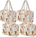 VENO 4 Pack Utility Tote Reusable Grocery Bags with Zipper & Hard Bottom | Heavy Duty Foldable Water-Resistant Shopping Bags for Summer Beach, Pool, Picnic & Travel Carry-on (Holiday Pups, 4 Pack) by Veno