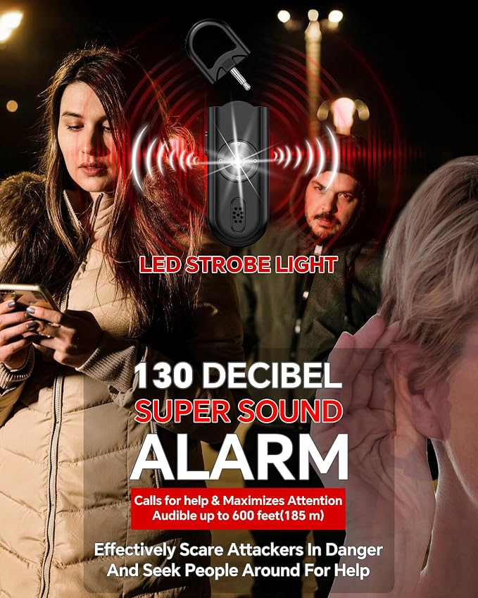 Safe Sound Personal Alarm, 2 Pack 130 dB Loud Siren Song Emergency Security Alarm Keychain with Strobe LED Light, Personal Sound Safety Siren for Women, Men, Children, Elderly - Image 2