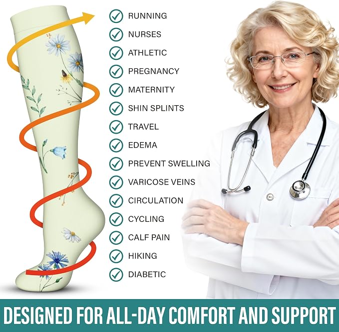 Acture 6 Pack Compression Socks for Women and Men - Knee High for Medical, Running, Nurses, Travel - Image 7