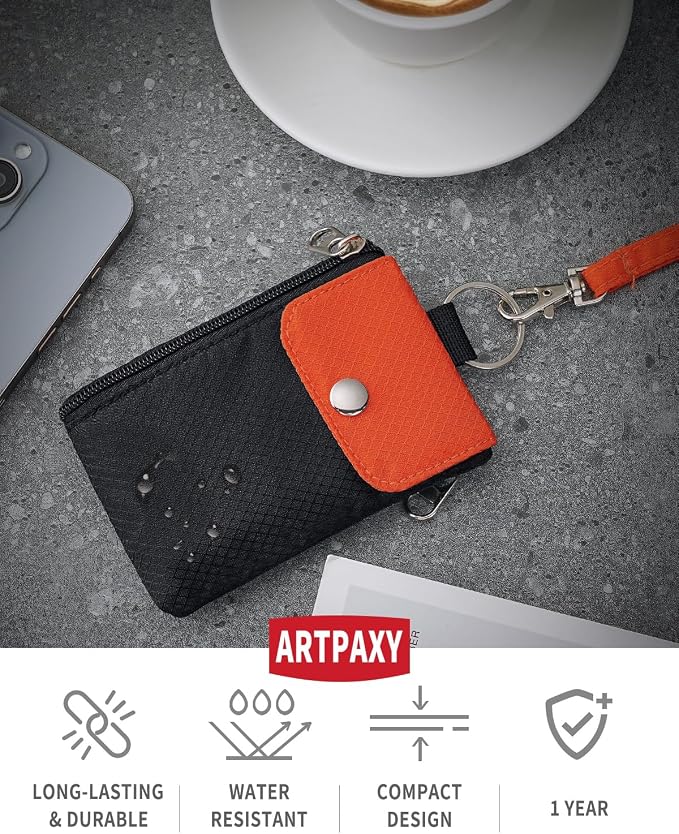 Artpaxy Minimalist Wallet For Mens Womens, Keychain RFID Blocking Zipper Small Wallet with ID Window 2 Lanyards,Water Resistant Travel Cash Card Coin Case Boys Girls - Image 2