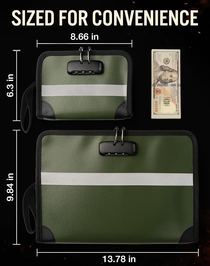 Fireproof Document Holder with Lock (1.6x13.8x9.9 In), Waterproof Money Bag with Zipper & Reflective Strip, Fire Safe Storage Pouch for Laptops Letter Size Certificates, Home Safe Accessories - Image 7