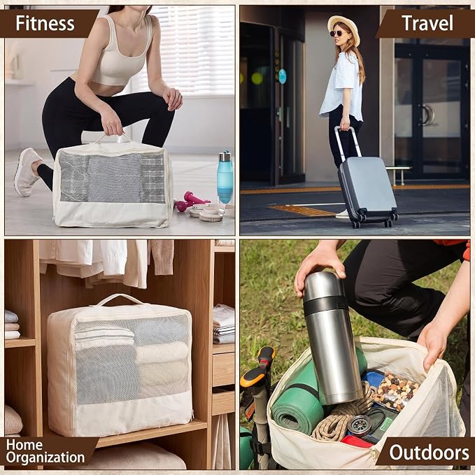 Shinymoon 3 Set 100% Cotton Packing Cubes with Handles,Zippers, Clothes Shoes Organizer(18"x12"x4",Mesh,Regular) - Image 7