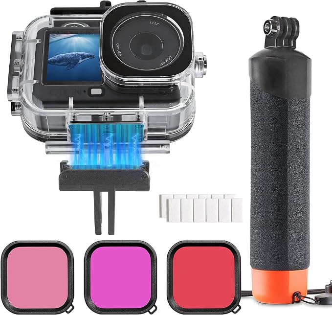 FitStill 196FT/60M Underwater Waterproof Case for DJI OSMO Action 6，60M/196FT Waterproof Protective Case + Three-Color Filter + Buoyancy Handle + Magnetic Quick-Release Base, Action 6 Accessories by FitdesignkeepitFitStill