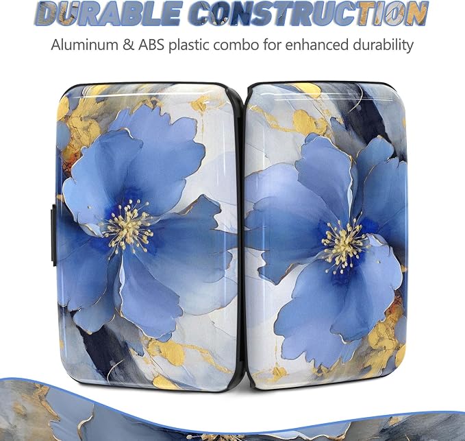 Credit Card Holder, Mini RFID Small Aluminum Card Wallet Business Card Case | Blocking Slim Metal RFID Blocking Front Pocket Wallet Hard Case Durable CC Holder for Women Girls, Blue Flowers - Image 5