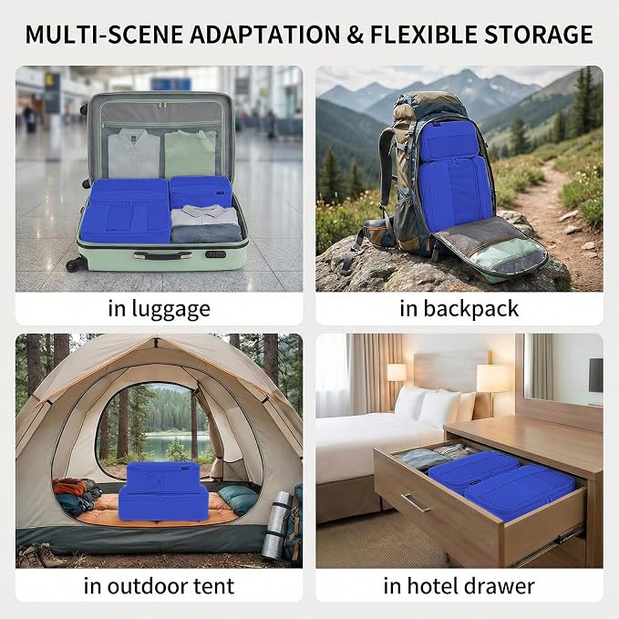4 Piece Compression Packing Cubes for 3–7 Day Travel, Dark Blue | Wrinkle-Resistant Memory Fabric, Breathable Mesh Panel, Double-Zipper, Small to Large Size Bag, Smart Organization - Image 6