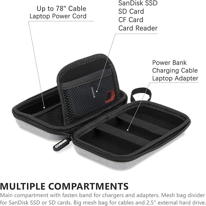 Ginsco Hard Shell Protection Case Electronic Accessories Organizer Pouch for MacBook Air/pro Adapter Chargers Cables Power Bank, for Sandisk Portable SSD Flash Disk SD Card,Compact Travel Tech Case - Image 2