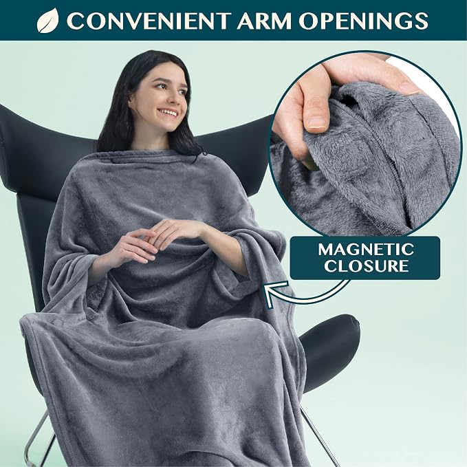 PAVILIA Travel Blanket and Pillow, Arms Opening Airplane Blankets for Adults, Compact Plane Blanket with Arm Hole 2-in-1 Bag for Flight Car Camping Fit in Luggage Backpack Traveler Gift, Dark Gray - Image 2