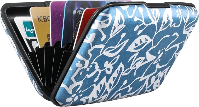 RFID Aluminum Wallet Credit Card Protector Case Holder for Men Women | Mini RFID Aluminum Wallet Credit Cards Holder Business Card Case Metal ID Case for Men Women(Blue Printed Pattern) - Image 6