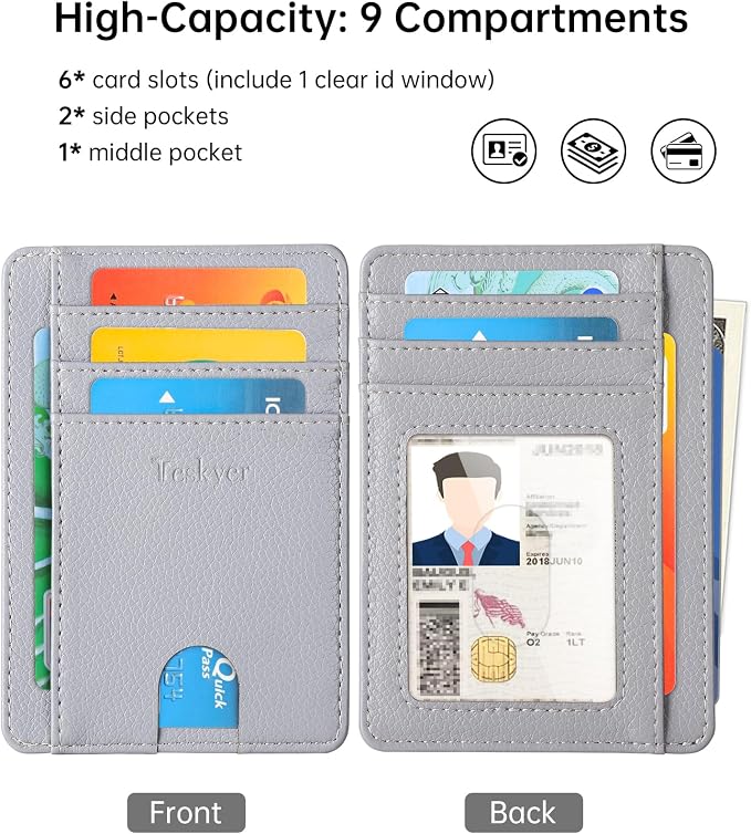 Teskyer Slim Minimalist Wallet for Men, RFID Front Pocket Card Holder | Ultra Slim Front Pocket Design, 8 Card Slots, RFID Protection, Smooth Faux Leather for Everyday Carry - Image 3