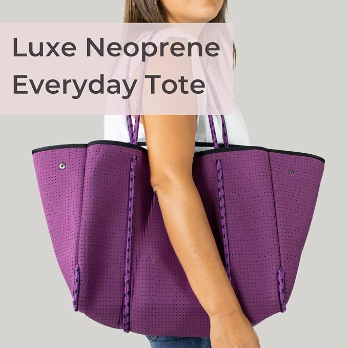 POPUPS Large Neoprene Tote Bag for Women - Everyday Designer Handbag for Travel Work and Beach with Pockets and Zipper Pouch - Image 3