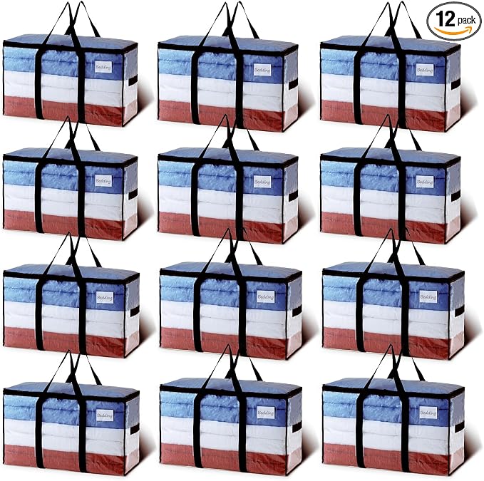 TAILI 12 Pack Clear Extra Large Moving Bags,Storage Bag with Visible Window | 93L Heavy Duty Totes For Storage,Wrap Around Handles,Alternative to Moving Boxes, College Dorm,Perfect for Moving by TAILI