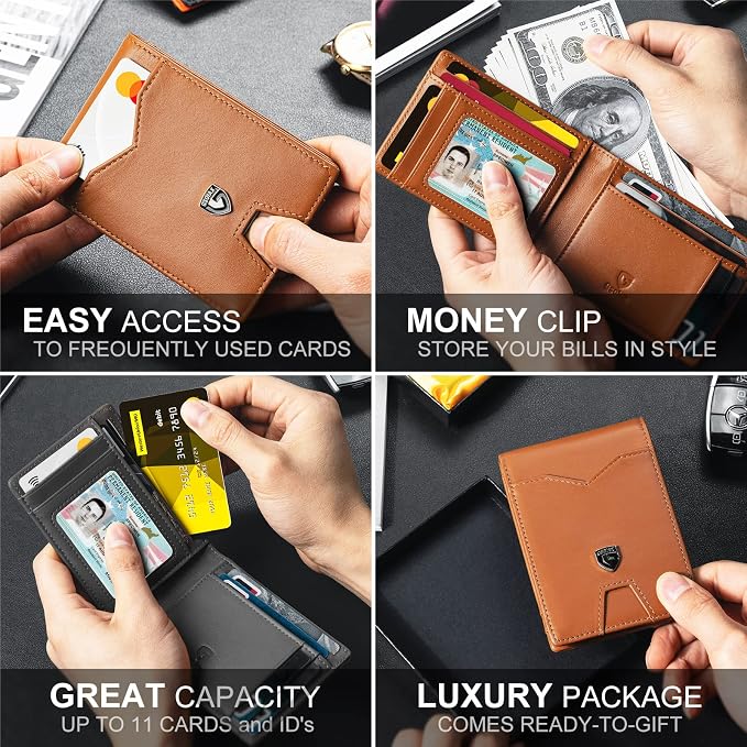 GSOIAX Slim Wallet for Men Rfid Blocking Leather Bifold Front Pocket Carbon Fiber Men's Money Clips Credit Card Holder With Gift Box - Image 3