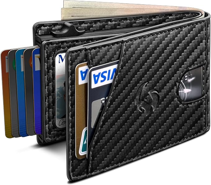 Wallet for Men, Slim Pop Up Card Holder with RFID Blocking, Minimalist Bifold Wallet with 9 Card Slots, ID Window and Cash Pocket, Metal Flip Case with Magnetic Closure, Gift Box by Housmai