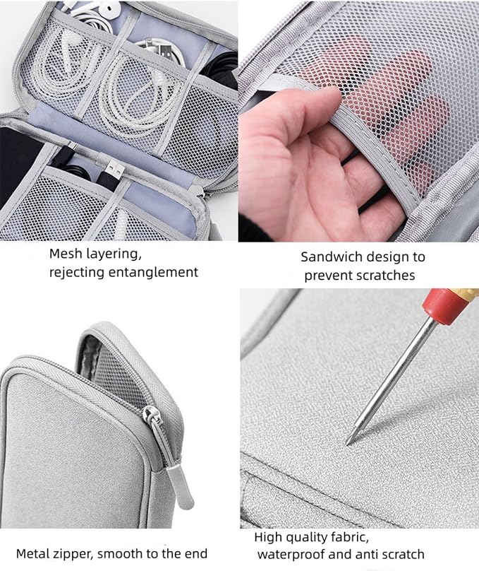Electronic Organizer Travel Cable Accessories BagPouch Portable Waterproof Storage Bag Electronic Organizer Case for Cable, Mouse,USB Cable,Power Bank,Cord, Charger, Phone, Earphone - Image 3