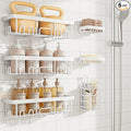 Veken 6-Pack Rustproof&Waterproof Shower Caddy, Adhesive Shelves Rack with Soap Holder, Large Bathroom & Washroom Organizer, No Drilling Wall-Mounted Kitchen&Home Decor,Ideal for Bathtub Storage,White by Veken