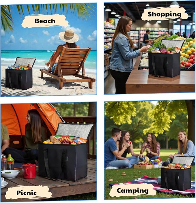 2-Pack Insulated Reusable Grocery Bags – Large Cooler Tote for Cold & Hot Food, Stays Upright, Durable, Foldable for Travel and Delivery - Image 5