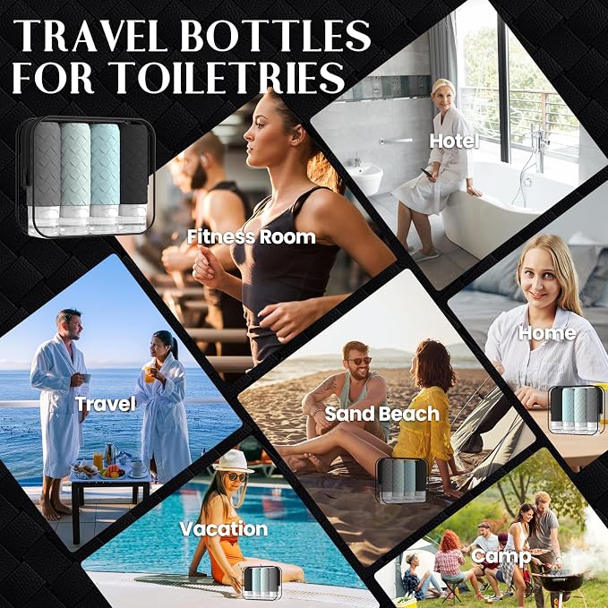Silevoler Travel Bottles for Toiletries, TSA-Approved Travel Size Container | Woven Pattern BPA Free Silicone Leak Proof Refillable Liqus Shampoo And Conditioner Essentials Toiletry Bottles(Gray) - Image 7