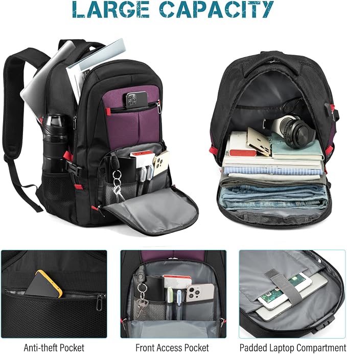LOVEVOOK Large Laptop Backpack for Men,17.3Inch Heavy Duty Travel Backpack | TSA-Friendly with Anti-Theft,Carry On Flight Approved,College Work Bookbag,Water Resistant Business Backpack for Men Women - Image 3