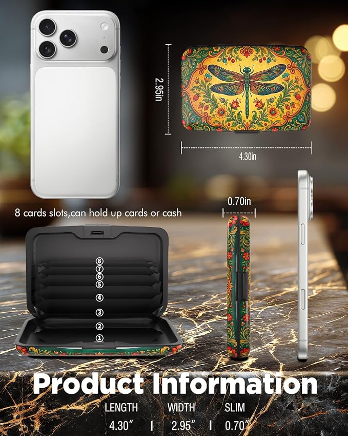 Maicican RFID Blocking Aluminum Credit Card Holder | Slim Metal Wallet for Women & Men, Business Card Case for Travel, Fits Front Pocket, Card holder wallet - Dragonfly - Image 6