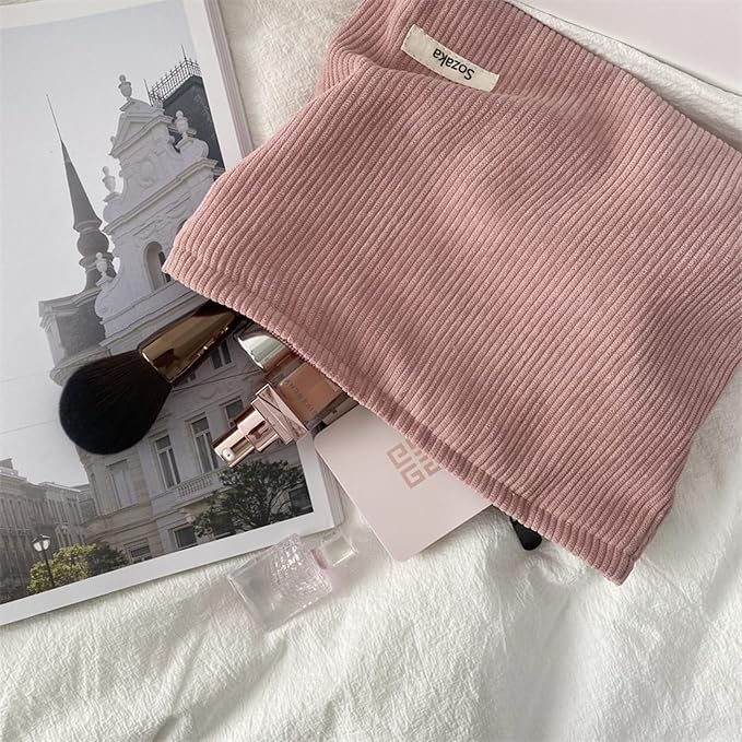 Cosmetic Bags for Women - Corduroy Cosmetic Bag Aesthetic Women Handbags Purses Smile Dots Makeup Organizer Storage Makeup Bag Girls Case Bags (Pure Pink) - Image 5