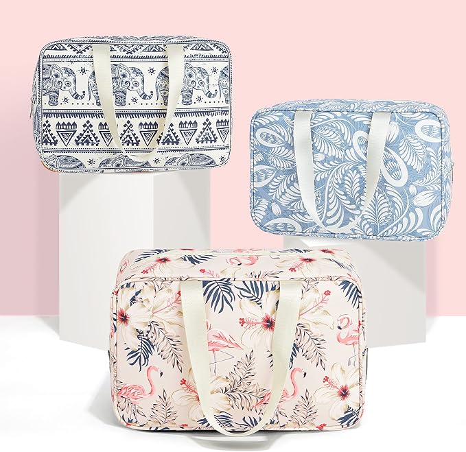 Narwey Full Size Toiletry Bag Women Large Cosmetic Bag Travel Makeup Bag Organizer Medicine Bag for Toiletries Essentials Accessories (Large, Blue Leaf) - Image 5