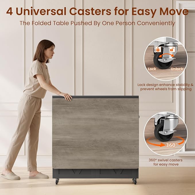 Folding Dining Table for Small Spaces with Storage, Drop Leaf Kitchen Table | 3-in-1 Foldable Dining Table with Drawer & Shelves, Converts to Desk or Console for Apartment Living - Image 4