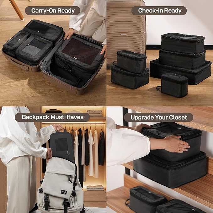 EPICKA TripCozy Compression Packing Cubes, 6 Set, Dark Grey | Durable Expandable Travel Organizer Bags with Mesh Tops for Space-Saving Storage of Clothes & Accessories in Luggage - Image 6
