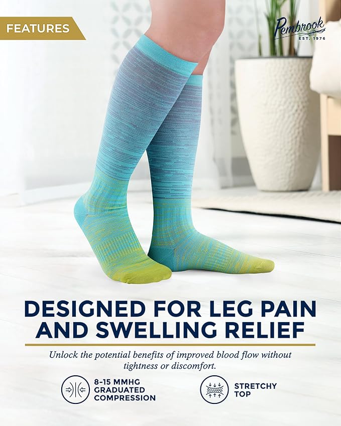 Pembrook® Bamboo Viscose Light Compression Socks - 3 Pairs | 8-15 mmhg Compression Socks | Knee High Comfort Support Socks - Image 3