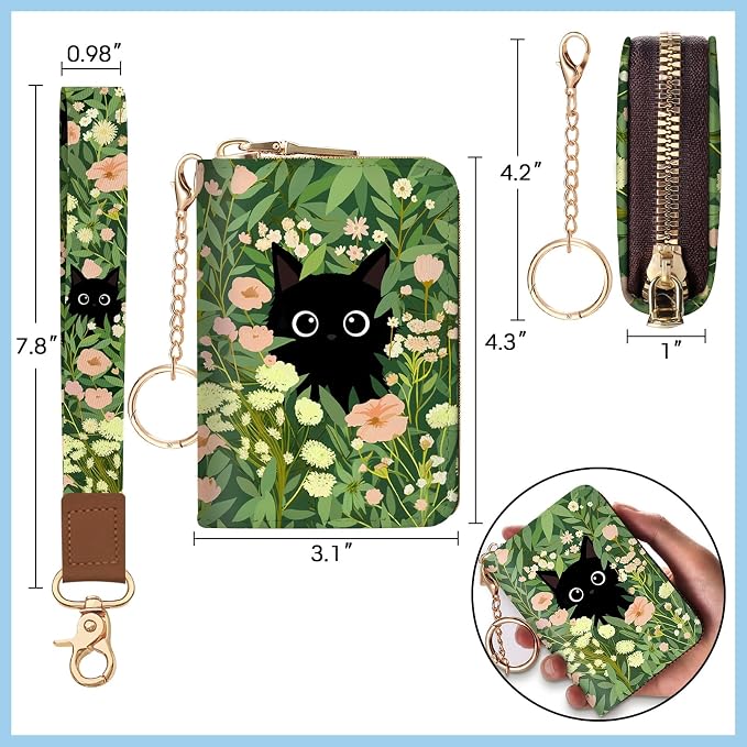 Blusabaca Women Credit Card Holder, Small RFID Wallet with Wristlet Strap | Removable Keychain, Case with Zipper, Vegan PU Leather, Cash Coin Pocket, Business Accordion Purse, Ladies Female Gift - Image 6