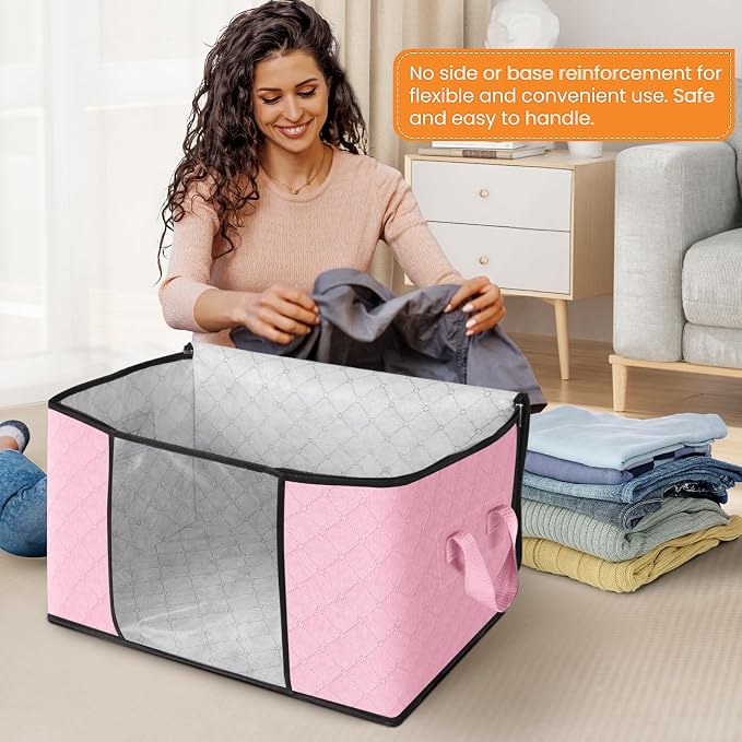 10 Pack Storage Bags for Clothes Blanket Storage Bins with Lids | Foldable Closet Organizers with Zippers,Window and Handles,Fabric Storage Bins for Sweater,Comforter,Bedding,Dorm essentials - Image 3