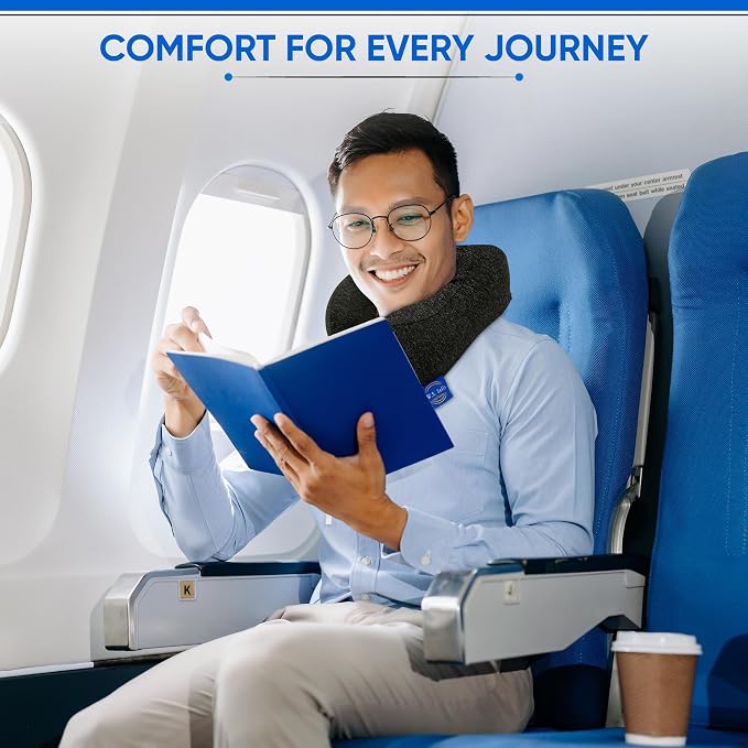 W.S. Sells Travel Neck Pillows for Airplanes - Pure Memory Foam with Ergonomic Design & Breathable Fabric - Travel Pillows for Airplanes & Cars - Set of Travel Essentials with Sleep Mask & Ear Plugs - Image 4