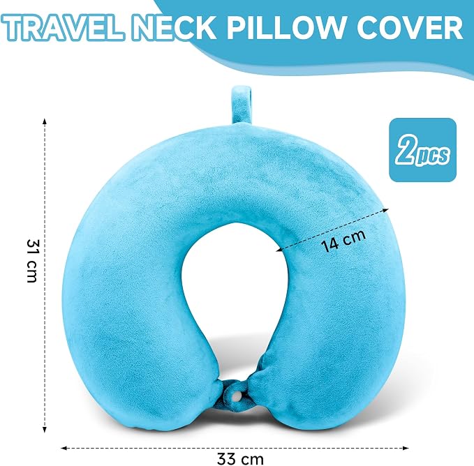 2 Packs Travel Neck Pillow Cover, Reusable U Shaped Washable Cover (Blue) - Image 2