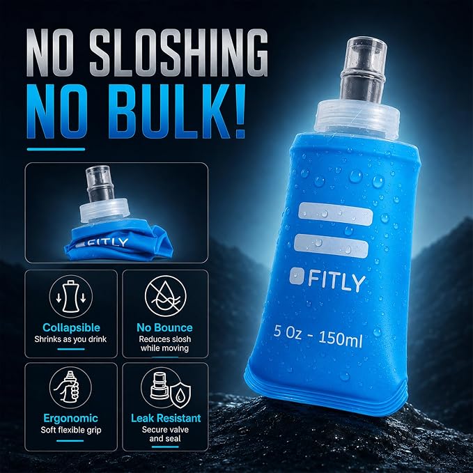 FITLY Soft Flask - Shrink As You Drink Soft Water Bottle for Hydration Pack - Folding Water Bottle Ideal for Running, Hiking, Cycling, Climbing & Rigorous Activity - Image 4