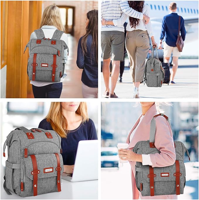 FALANKO Laptop Backpack for Women, Work Doctor Teacher Nurse Wide Open College School Student 17.3 Inch Laptops Bookbag Purse Travel RFID Computer Bag for Men Women Girls Grey - Image 7