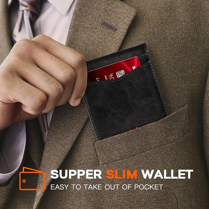 RUNBOX Wallet for Men Slim Leather Bifold RFID Blocking Minimalist Front Pocket Design with Gift Box | Minimalist Front Pocket Design, Holds 8 Cards, RFID Protection, Gifts for Men on Birthdays, Father’s Day, and Christmas - Image 4