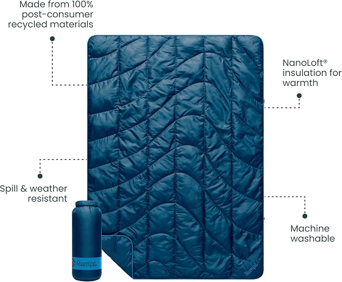 Rumpl Travel Puffy Ultra-Packable Blanket, Deepwater | Travel-Size Warmth and Comfort, Ultra-Packable Recycled Puffy Blanket with NanoLoft Insulation for Planes and Trains - Image 3