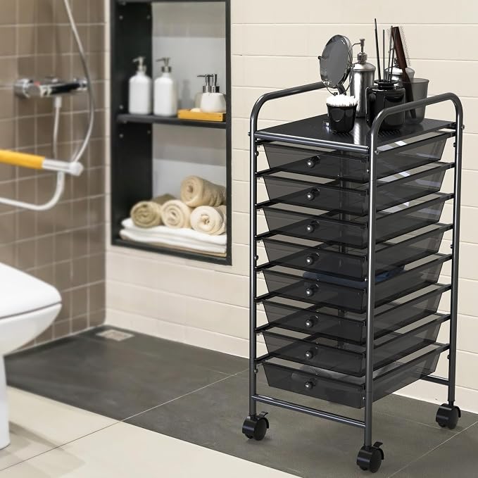 Simple Houseware 8 Drawers Rolling Utility Cart Art Craft Storage, Black | 1-Column, 30.25" Height, Lockable Wheels, for School, Office, Art Craft, and Paper Storage - Image 4