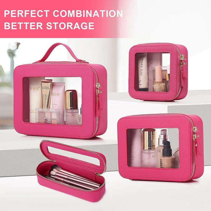 Pinkmik Clear Makeup Bag, (Fuxia, L) | Mahjong Tiles Bag ,Travel Cosmetics and Toiletries Case, Portable Makeup Organizer,Car Bag with Zipper,Waterproof, - Image 8