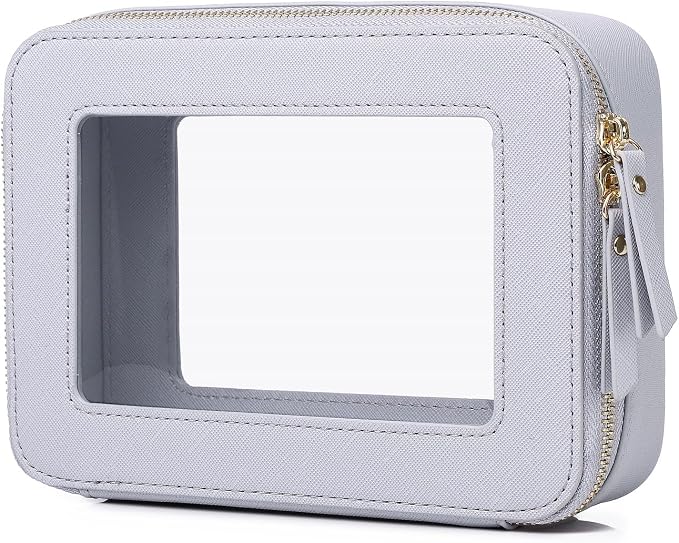 Pinkmik Clear Makeup Bag, (Gray, M) | Waterproof, Travel Cosmetics and Toiletries Case, Portable Makeup Organizer, Clear Car Bag with Zipper by Pinkmik