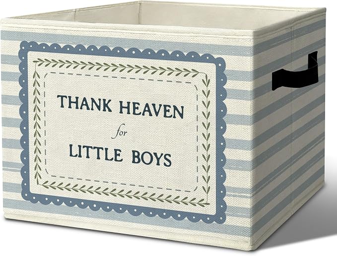 Boys Nursery Motivational Storage Bins Box with Handles Organizer Basket | encouraging affirming foldable basket for organizing, striped collapsible toys clothes for playroom nursery bedroom, 10x14 in by Unknown