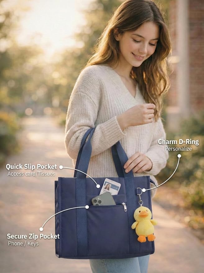 Work Tote Bag for Women, Lightweight Puffer Tote Crossbody with Zipper | Travel Utility Tote Multi-Pocket, RFID Pocket, Large Capacity, Luggage Sleeve, Shoulder Bag for Office, Daily, Gym, Teacher - Image 6