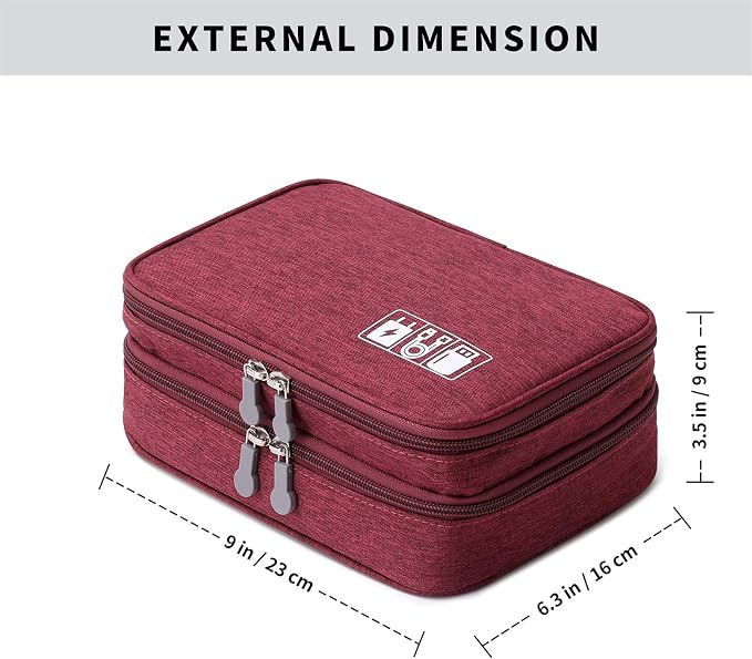 Lanola Travel Cable Organizer Bag, Electronic Accessories Case Portable Double Layer Cable Storage Bag for Cord, Charger, Flash Drive, Phone, SD Card,Personal Items - (Red) - Image 2