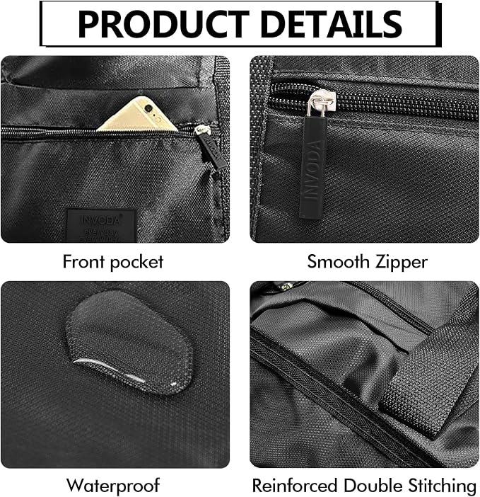 Travel Duffel Bag Carry on Luggage Bag Foldable Travel Tote Bag Waterproof Sports Gym Lightweight Large Weekender Overnight Bag for Women and Men (Black+Blue) - Image 4